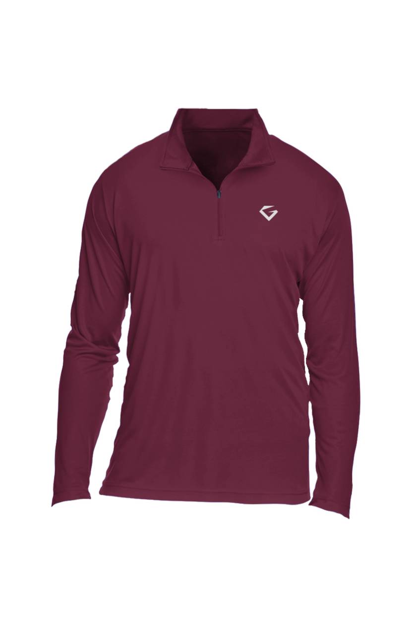 Sport Maroon - long-sleeve quarter-zip pullover shirt with a small white logo on the left chest, displayed on a clean white background.