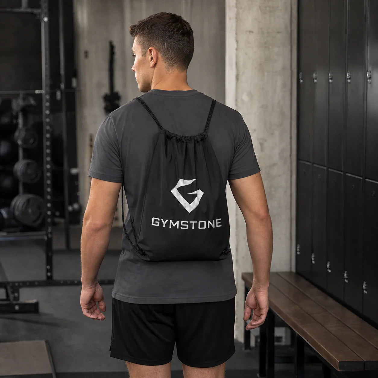 Black - GYMSTONE Drawstring Pack Worn Scale