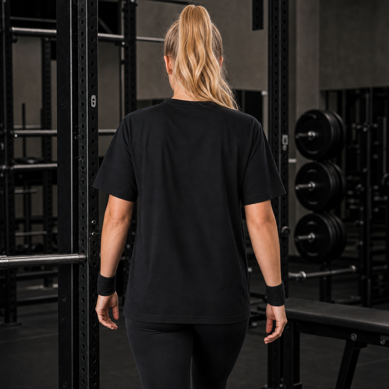 Deep Black - Founder's Edition Unisex Tee Female Athlete Rear View