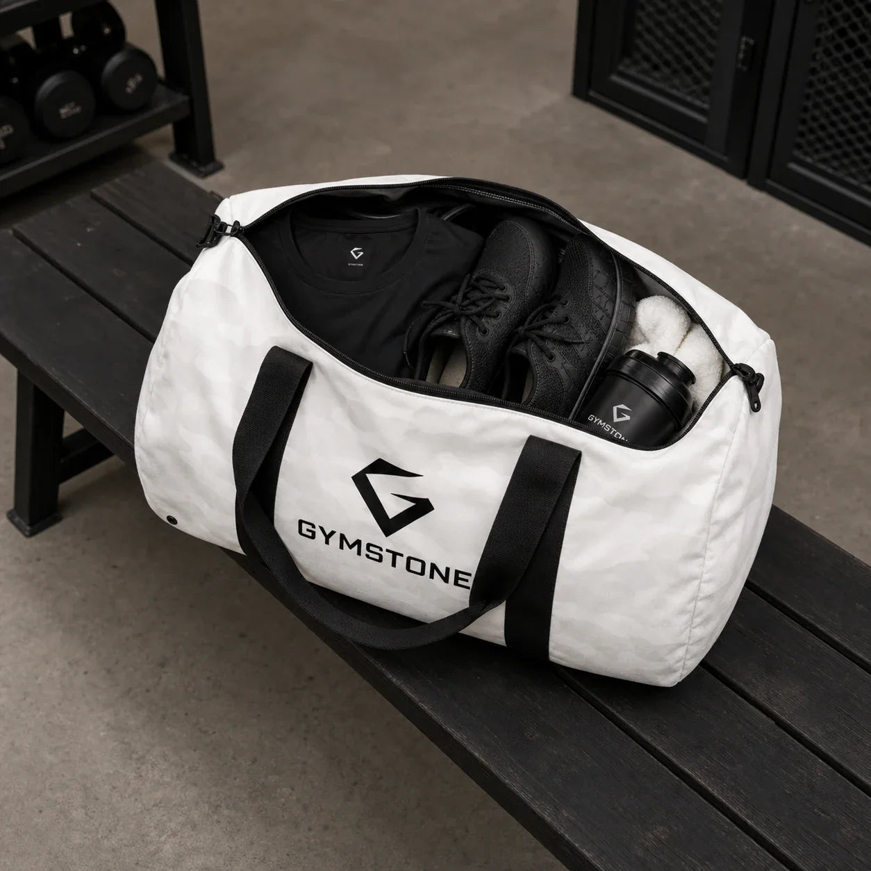 White Camo - GYMSTONE Training Duffle Open Interior