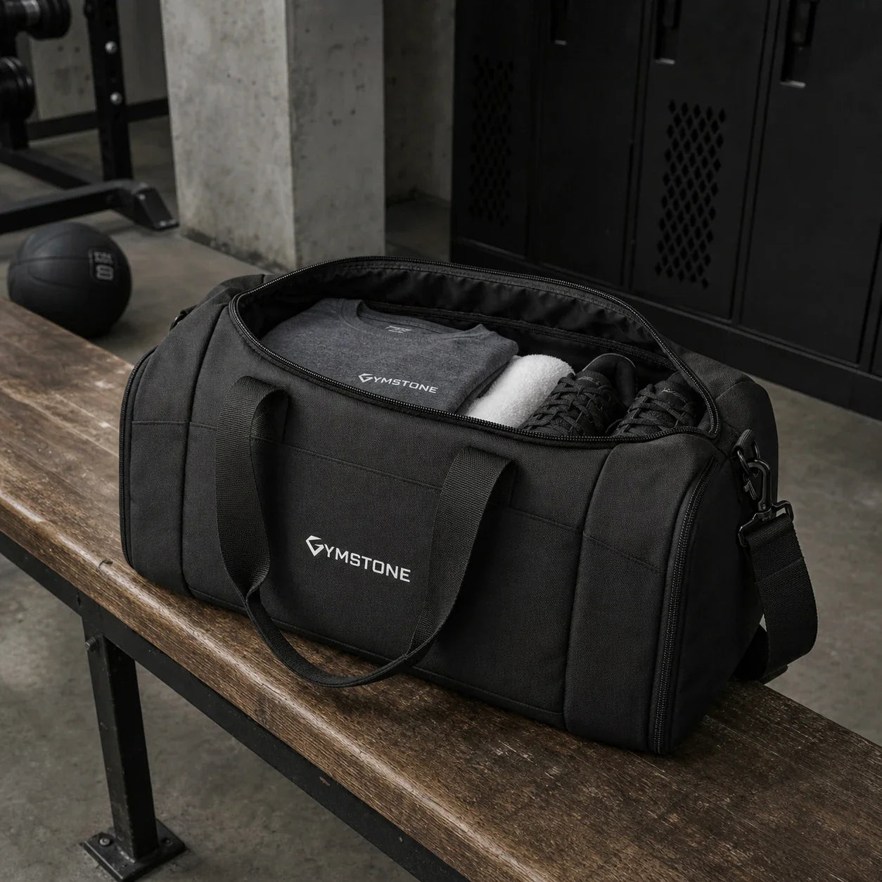 Black - GYMSTONE Travel Duffle Open Interior Detail