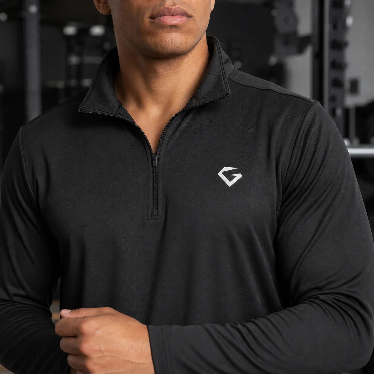 Black - Men's Ascend Quarter Zip Collar Detail