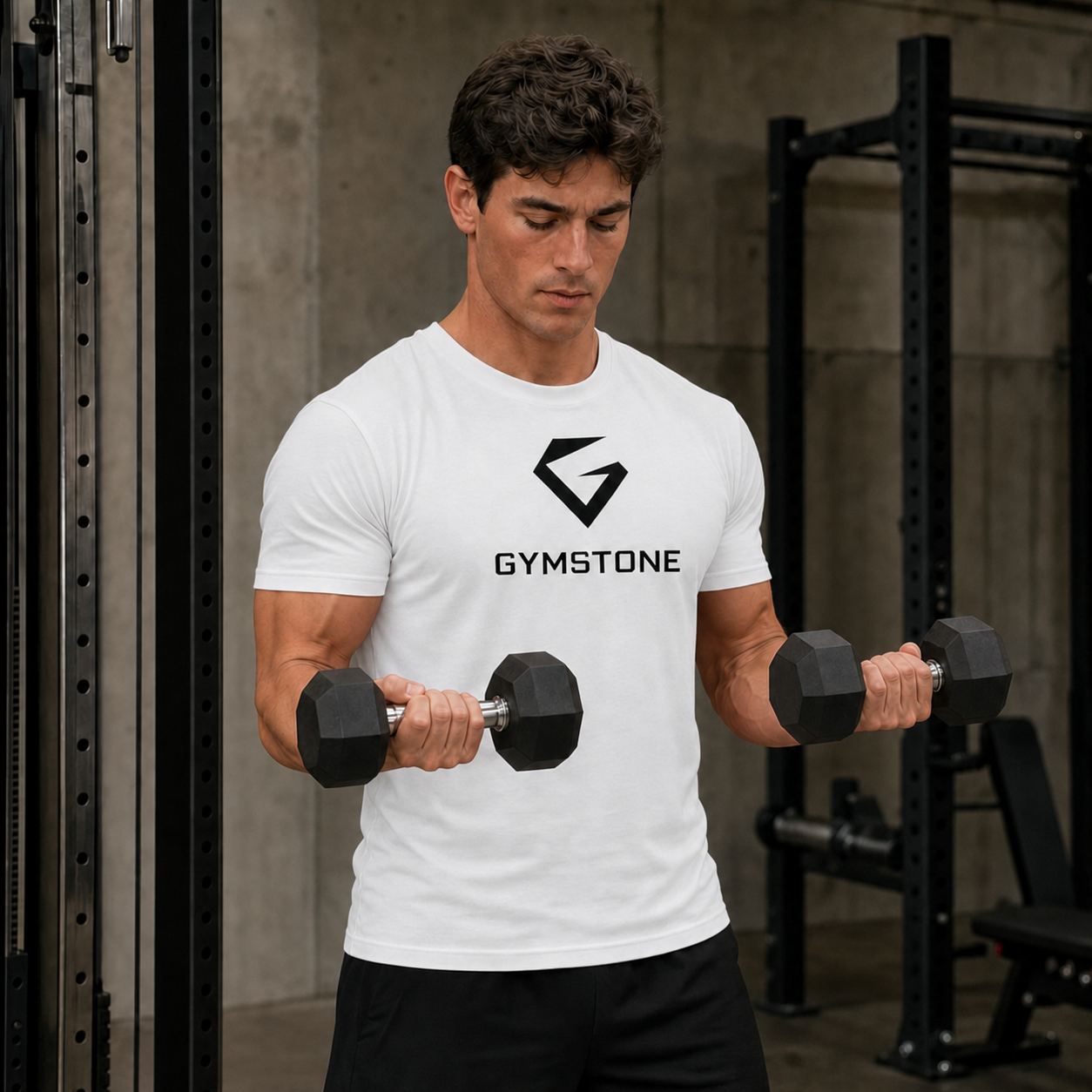 White - Men's Origin Tee Dumbbell Curl