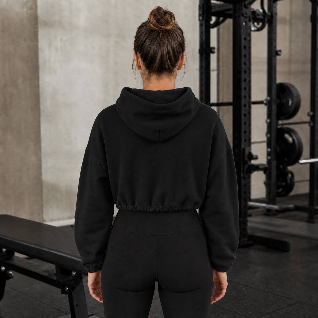 Black - Women's Forge Cropped Hoodie Rear View