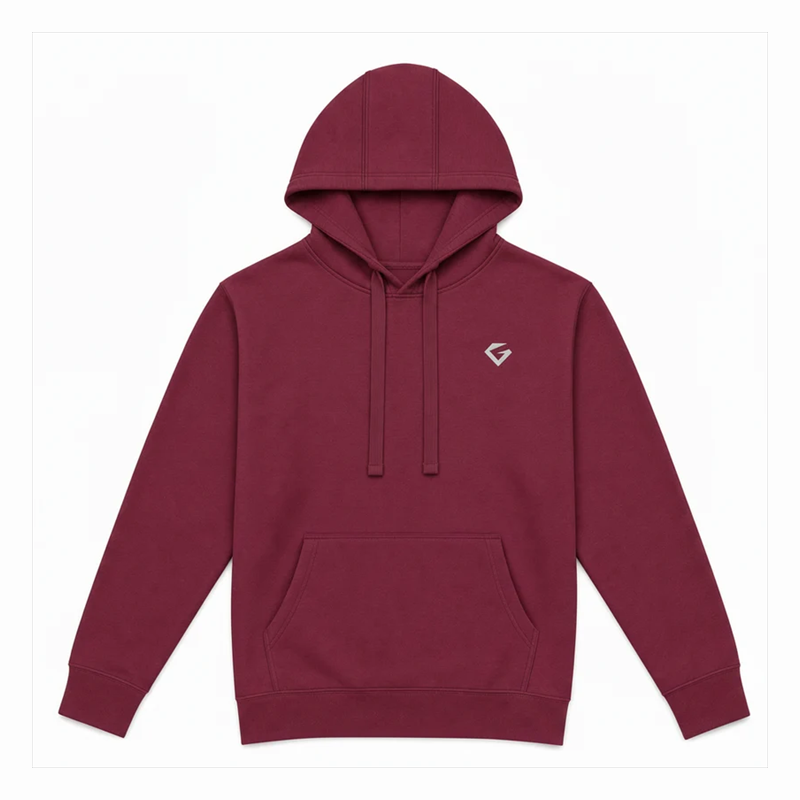 Maroon - Women's Forge Hoodie overhead flat lay with two-seam hood construction