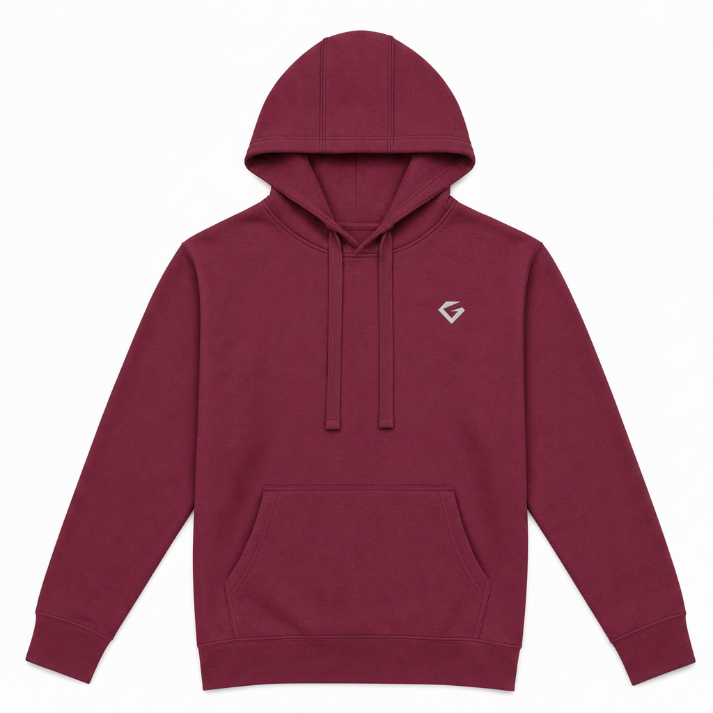 Maroon Women's Forge Hoodie overhead flat lay with two-seam hood construction