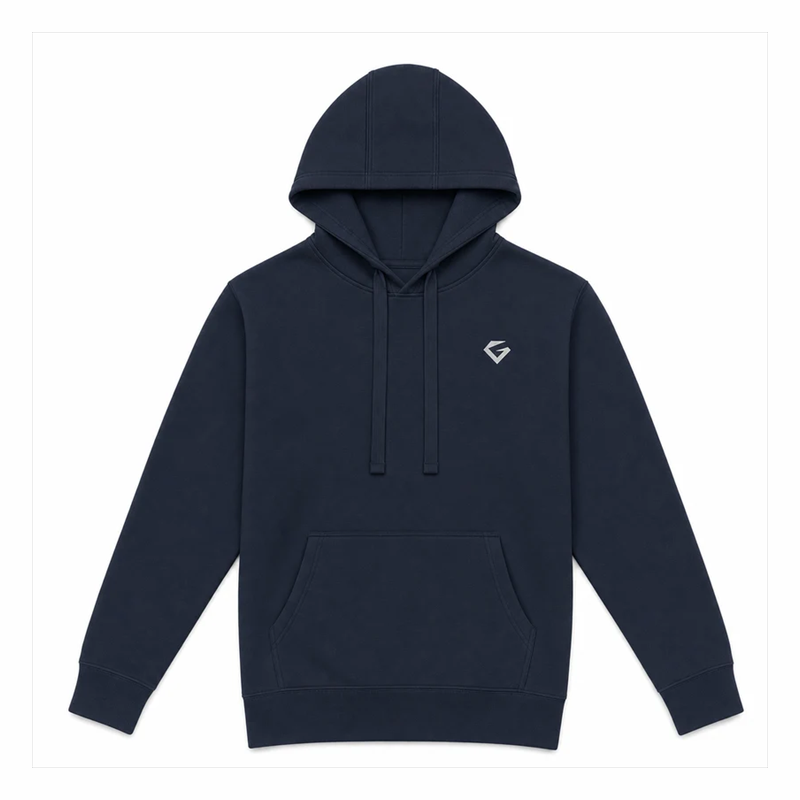 Navy Blazer - Women's Forge Hoodie overhead flat lay with two-seam hood construction